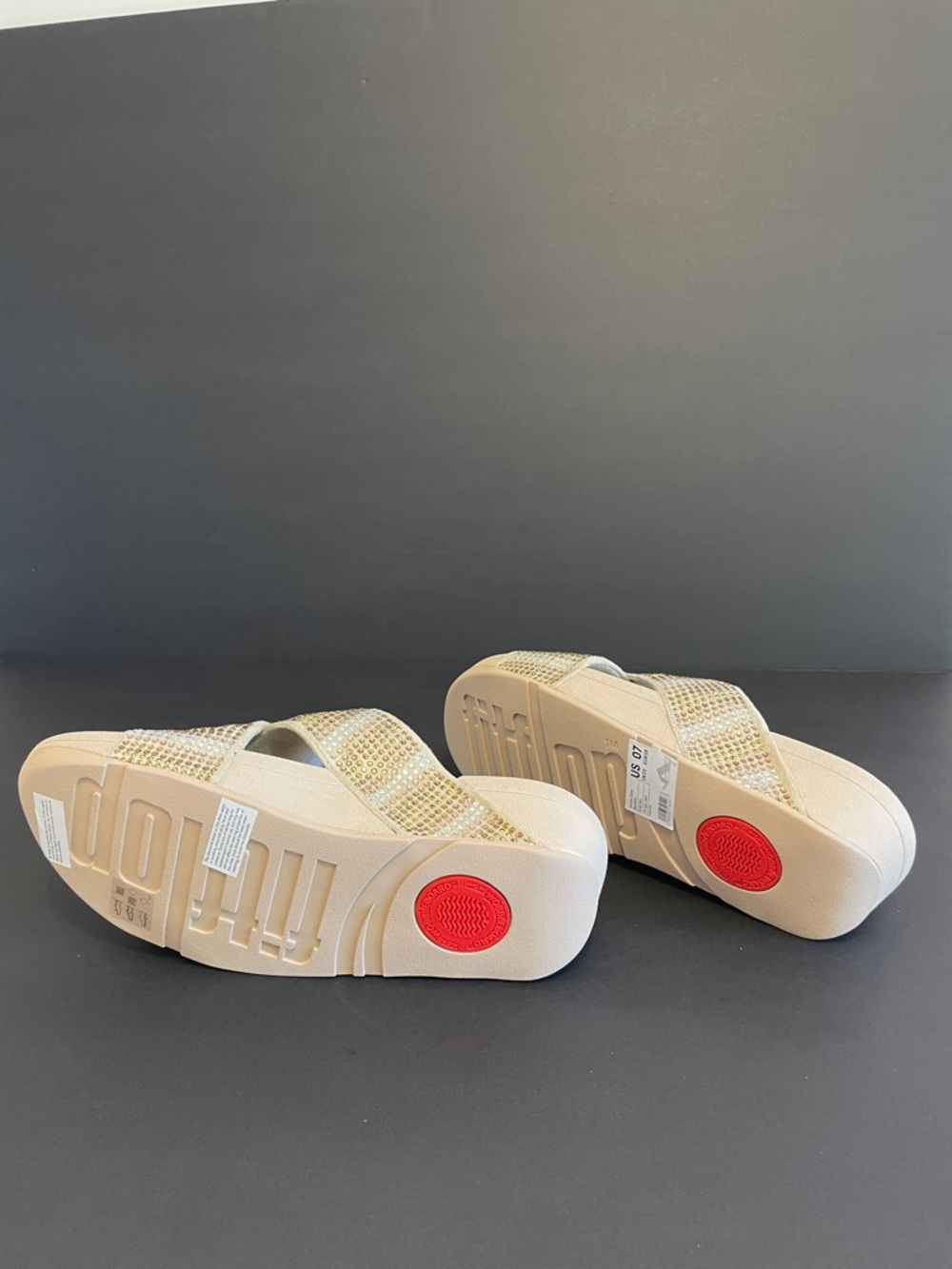 FitFlop Gold Tone “Lulu” Crystal Mix Metallic Criss-Cross Slides - Picture 8 of 16